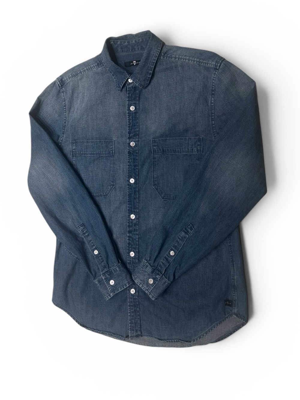 7 For All Mankind Denim Blue Chambray Long Sleeve Button Shirt Men’s Size S